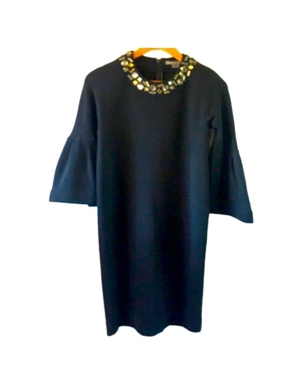 VINCE dress - merino wool, embellished,  jeweled collar